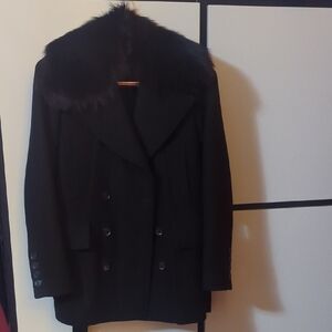 Elegant Black Fur-Collared Women's Coat